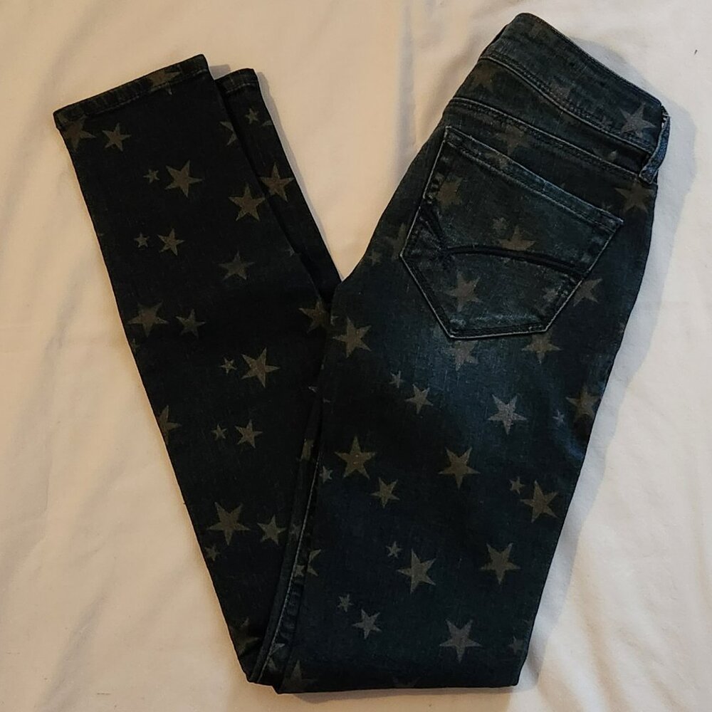 Bullhead Black jeans sz 0 Skinniest stars pattern EUC